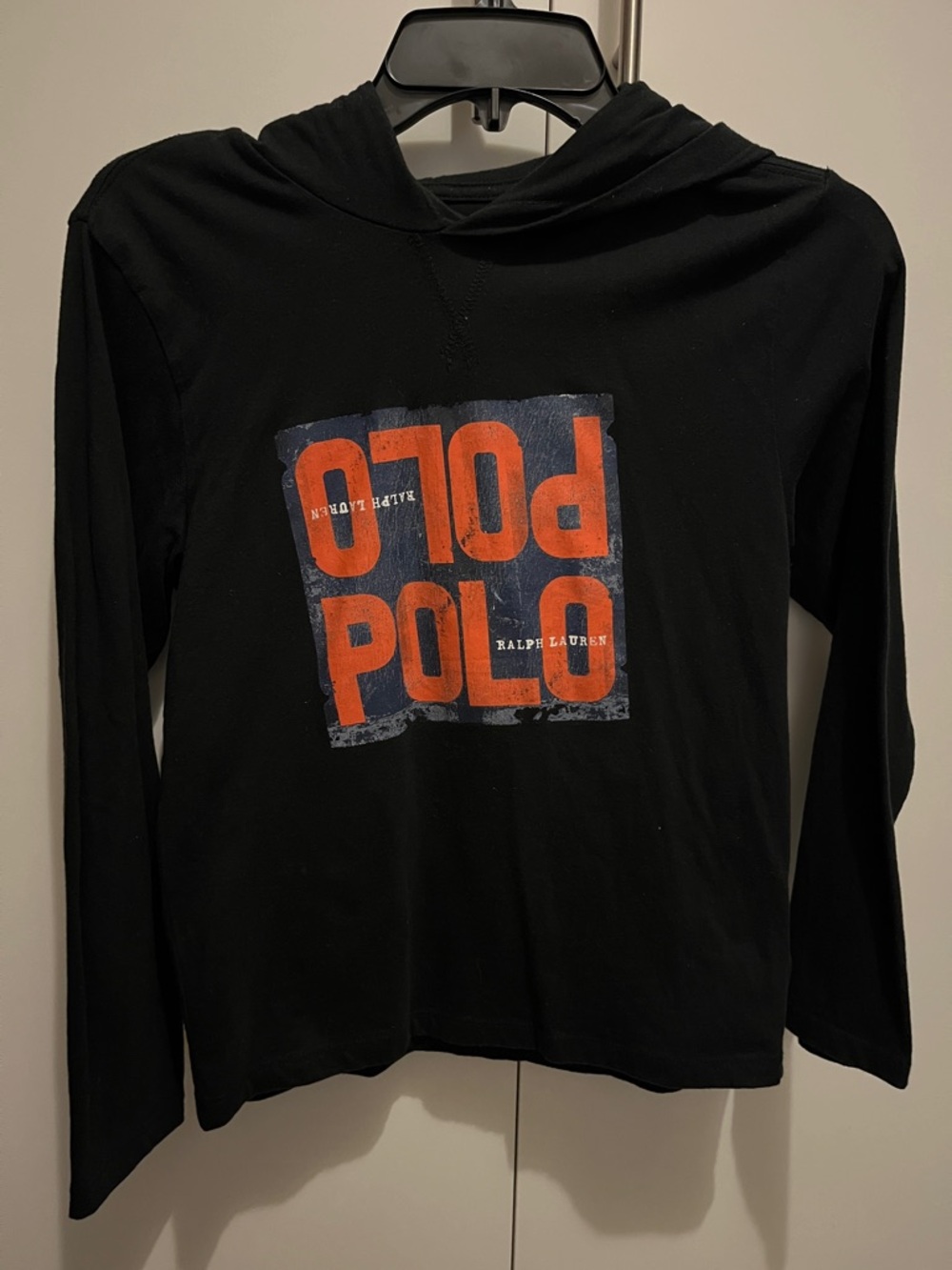 Black hoodie long sleeve shirt Polo Ralph Lauren size 10/12 for boys